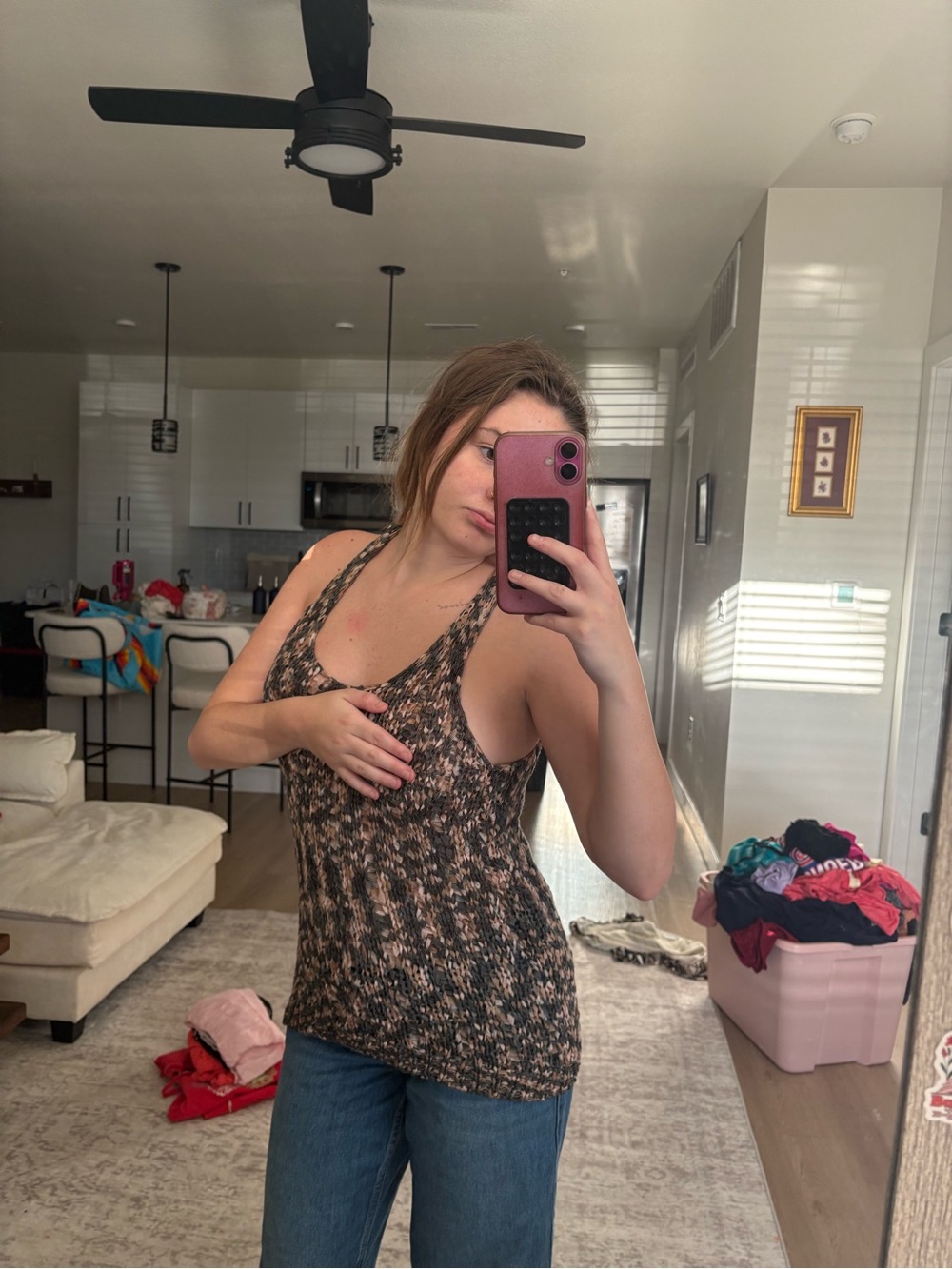 Forever 21 Brown & Black Mixed-Print Racerback Tank
